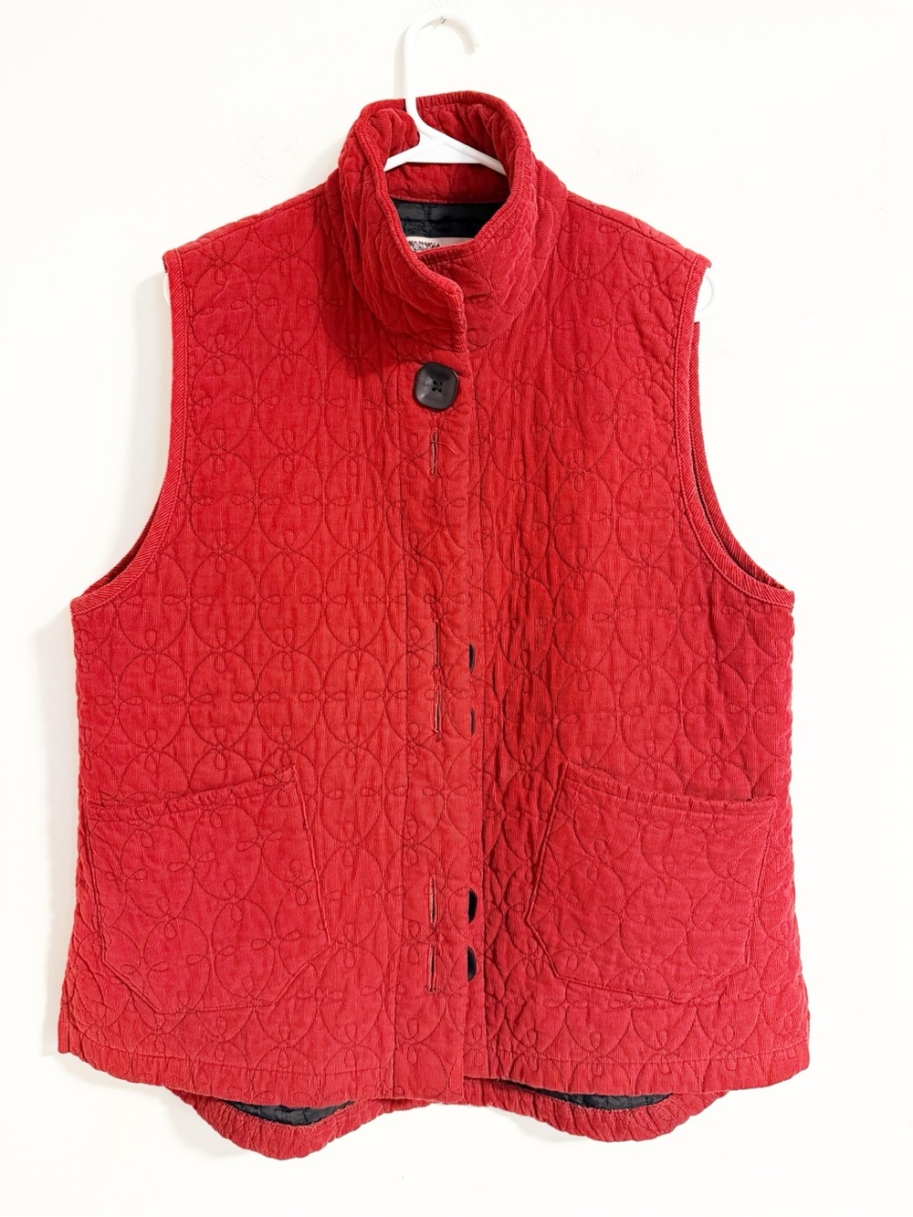 Habitat Clothes to Live In Red Quilted Vest Snap Button Stand Collar L USA Made